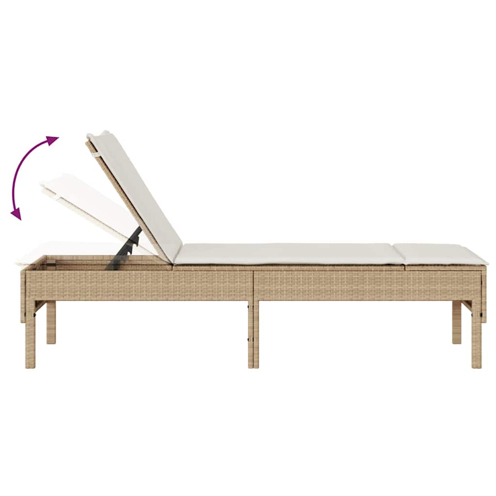 Sonnenliege mit Auflage Beige 55x200x44 cm Poly Rattan