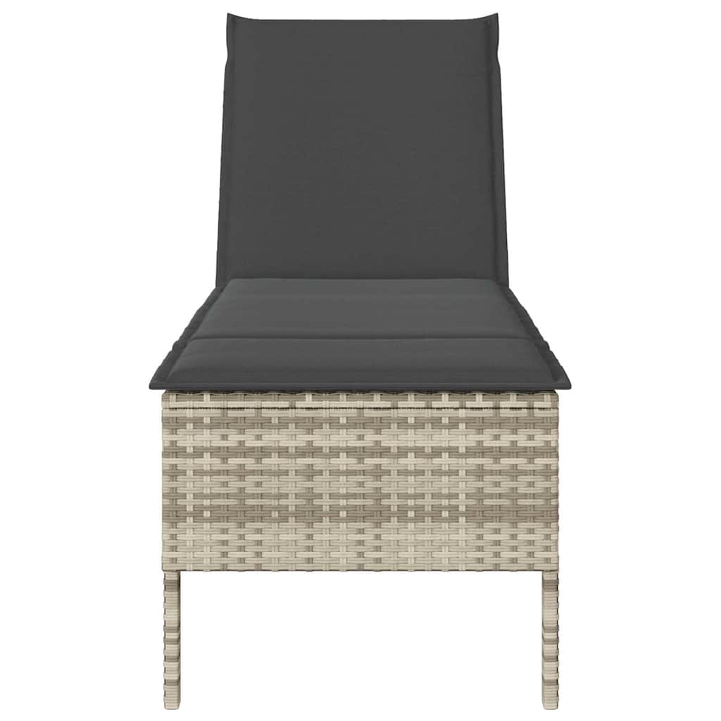 Sonnenliege mit Auflage Hellgrau 55x200x44 cm Poly Rattan