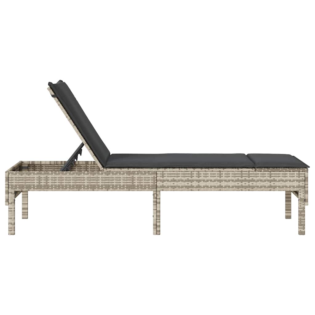 Sonnenliege mit Auflage Hellgrau 55x200x44 cm Poly Rattan