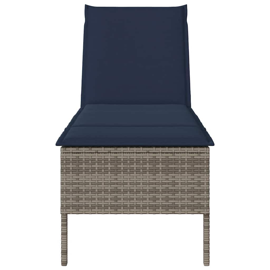 Sonnenliege mit Auflage Grau 55x200x44 cm Poly Rattan