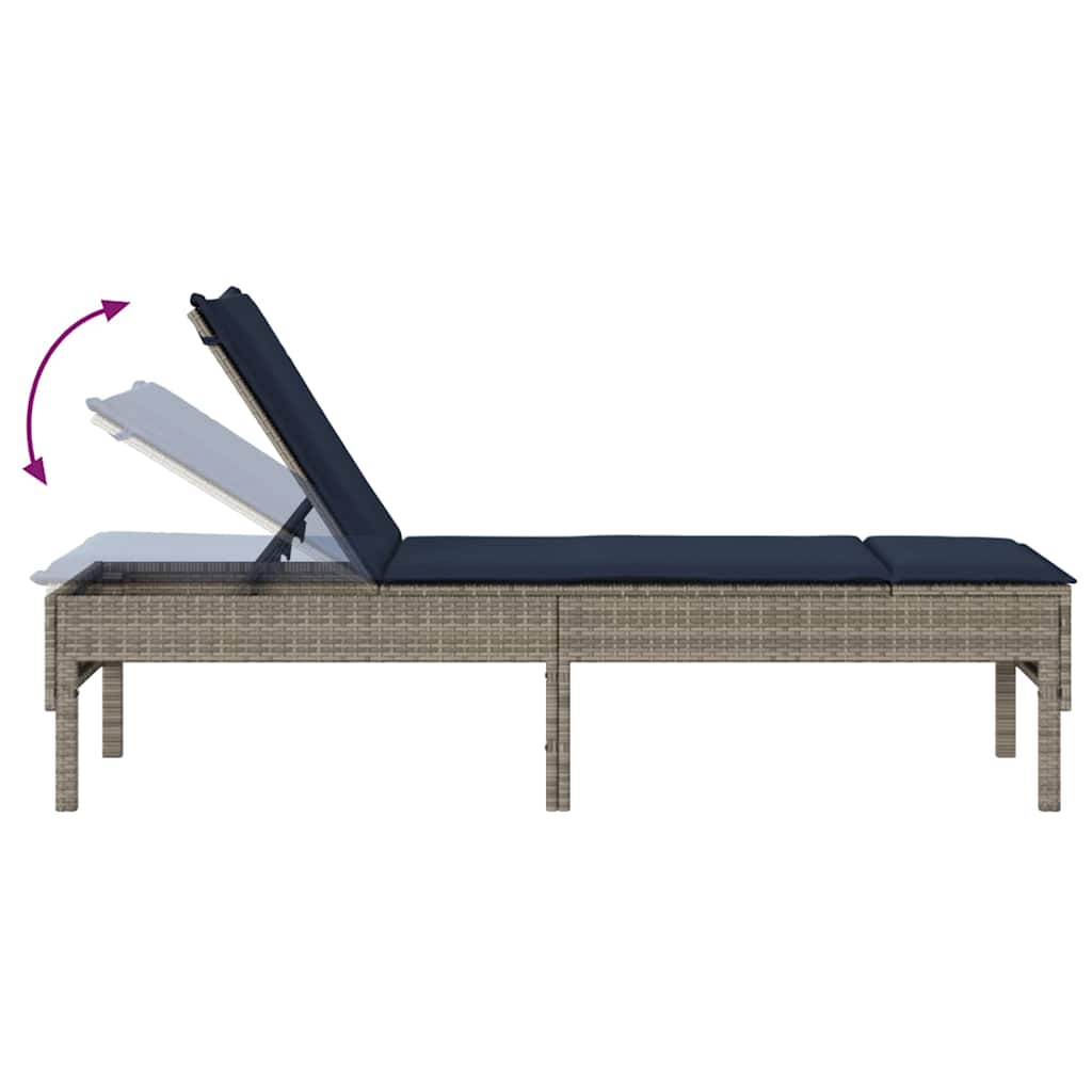 Sonnenliege mit Auflage Grau 55x200x44 cm Poly Rattan