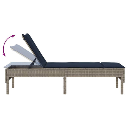 Sonnenliege mit Auflage Grau 55x200x44 cm Poly Rattan