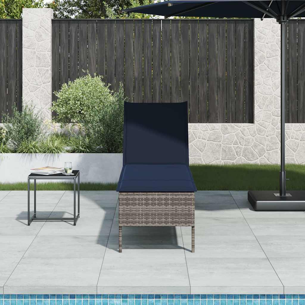 Sonnenliege mit Auflage Grau 55x200x44 cm Poly Rattan