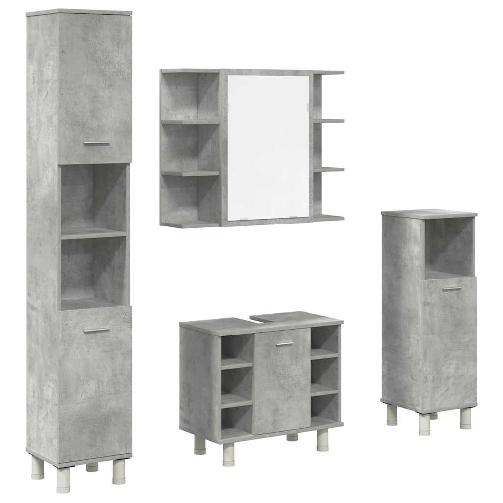 vidaXL 4-tlg. Badmöbel-Set Betongrau Holzwerkstoff
