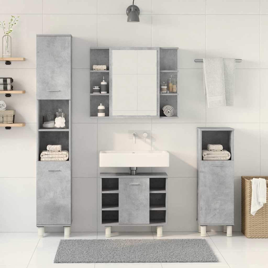 vidaXL 4-tlg. Badmöbel-Set Betongrau Holzwerkstoff