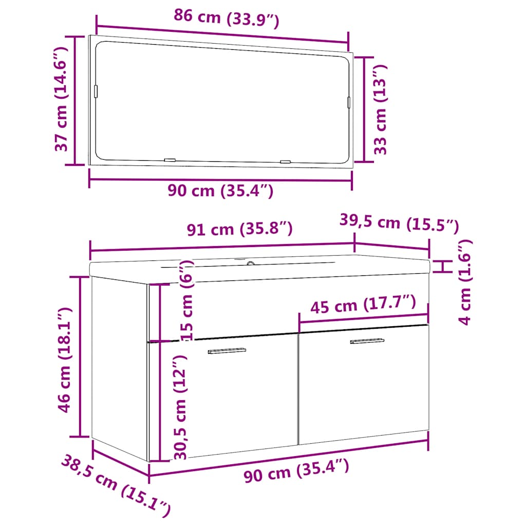 vidaXL 3-tlg. Badmöbel-Set Betongrau Holzwerkstoff