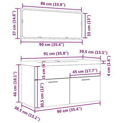 vidaXL 3-tlg. Badmöbel-Set Betongrau Holzwerkstoff