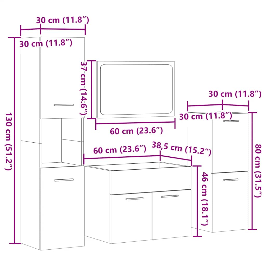 vidaXL 4-tlg. Badmöbel-Set Betongrau Holzwerkstoff