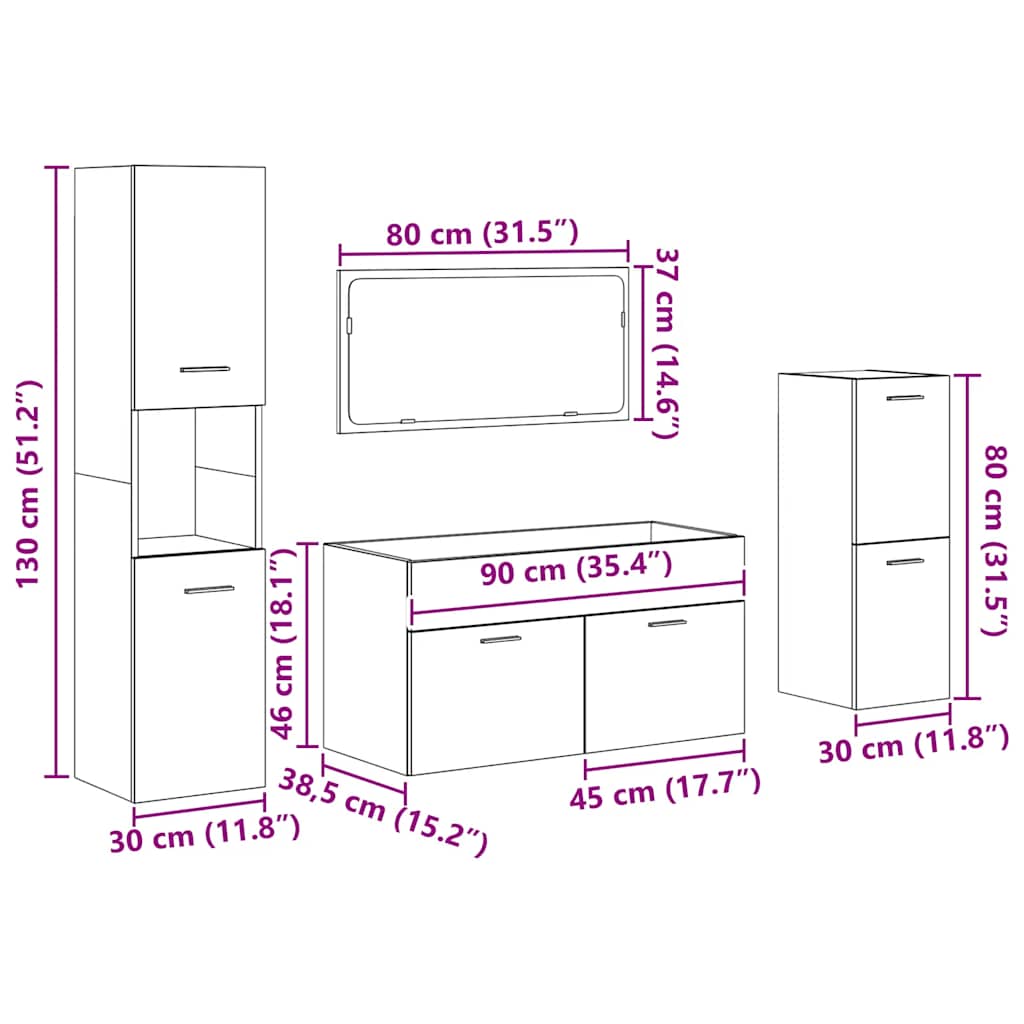 vidaXL 4-tlg. Badmöbel-Set Betongrau Holzwerkstoff