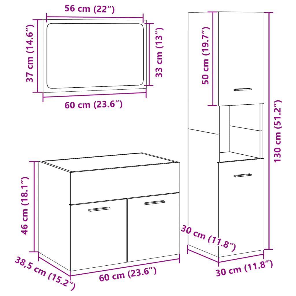 vidaXL Ensemble de meubles de salle de bain 3 pcs Gris béton Bois d'ingénierie