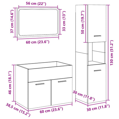 vidaXL Ensemble de meubles de salle de bain 3 pcs Gris béton Bois d'ingénierie