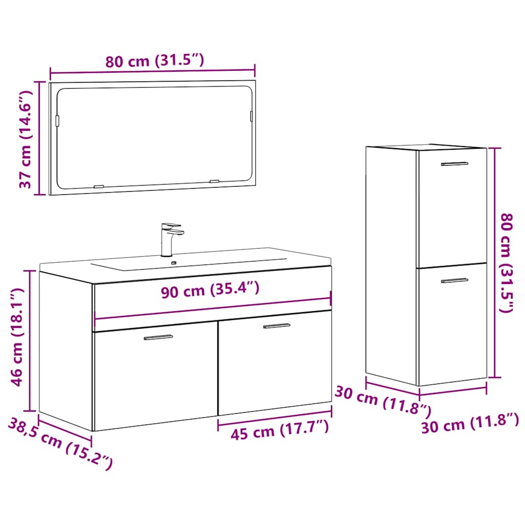 vidaXL 3-tlg. Badmöbel-Set Betongrau Holzwerkstoff