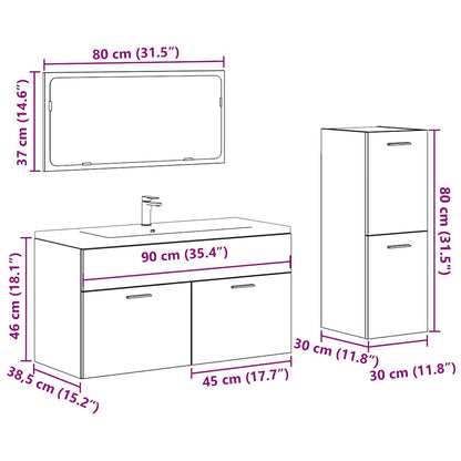 vidaXL 3-tlg. Badmöbel-Set Betongrau Holzwerkstoff