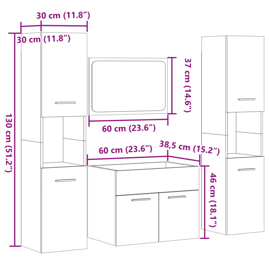 vidaXL 4-tlg. Badmöbel-Set Betongrau Holzwerkstoff