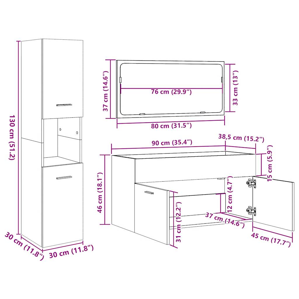 vidaXL 4-tlg. Badmöbel-Set Betongrau Holzwerkstoff
