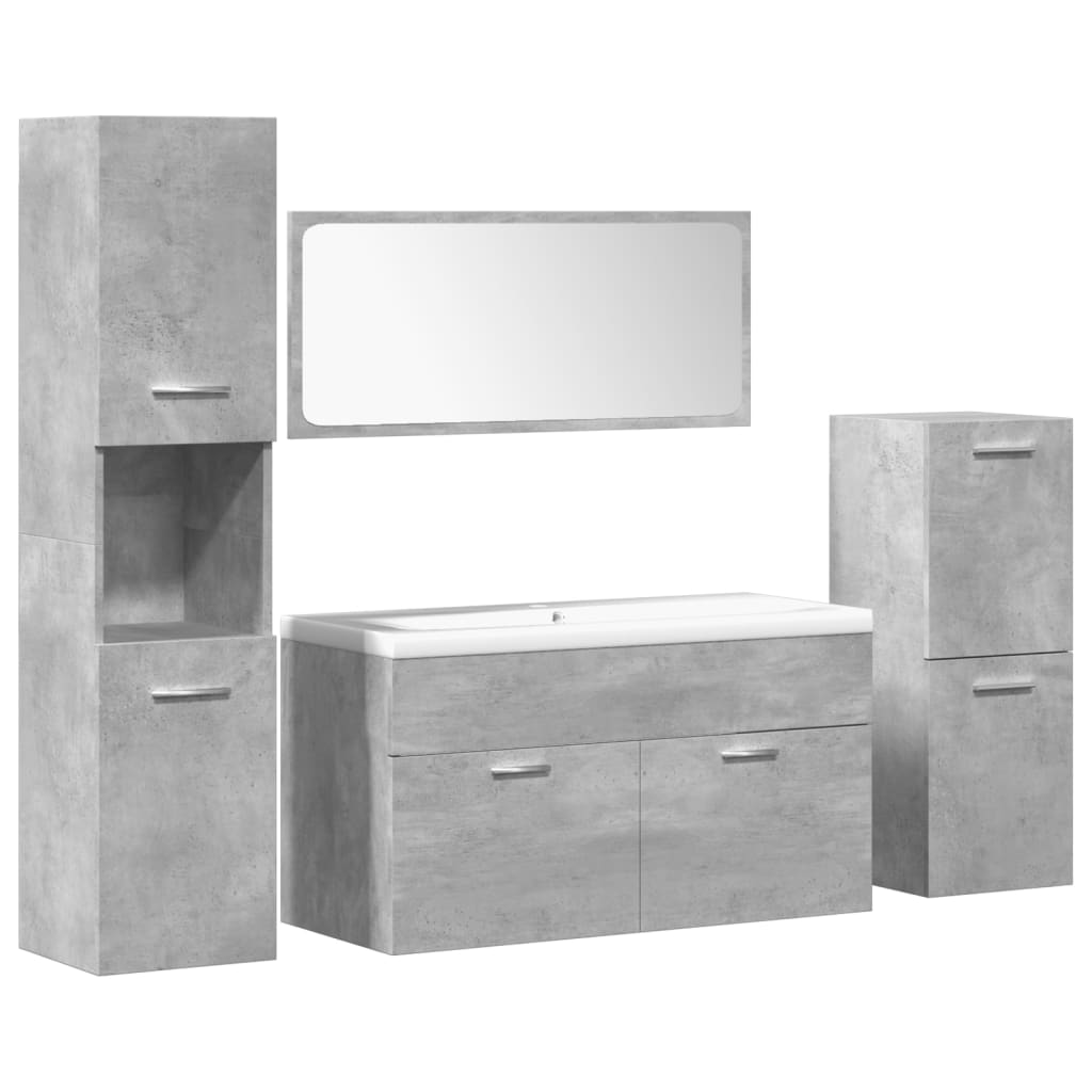 vidaXL 5-tlg. Badmöbel-Set Betongrau Holzwerkstoff