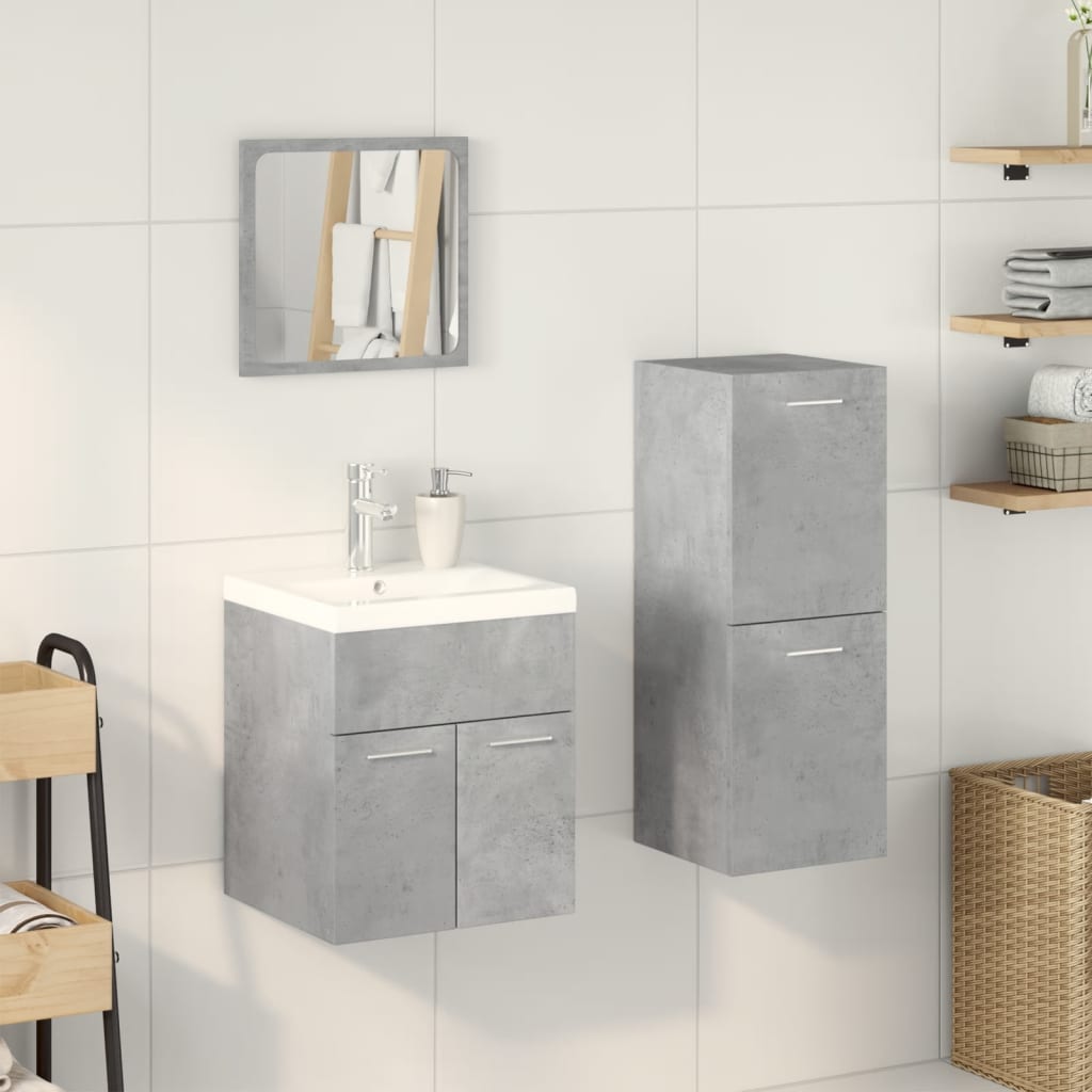 vidaXL 4-tlg. Badmöbel-Set Betongrau Holzwerkstoff