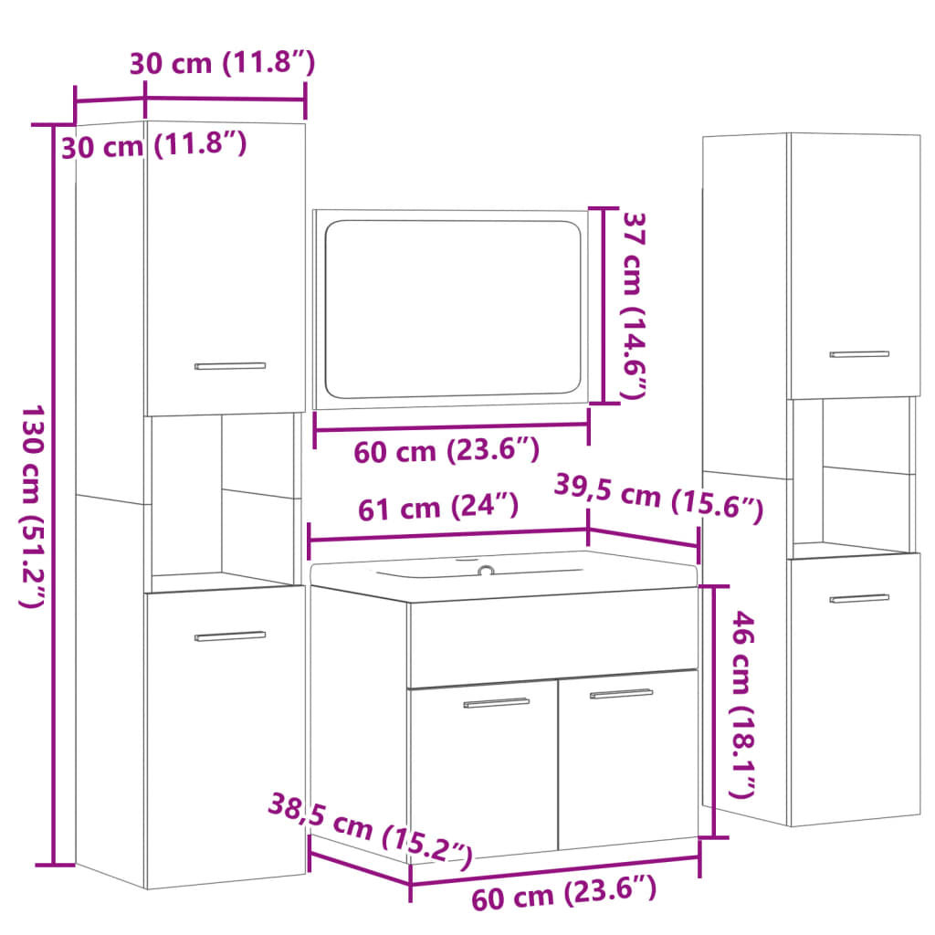 vidaXL 4-tlg. Badmöbel-Set Betongrau Holzwerkstoff