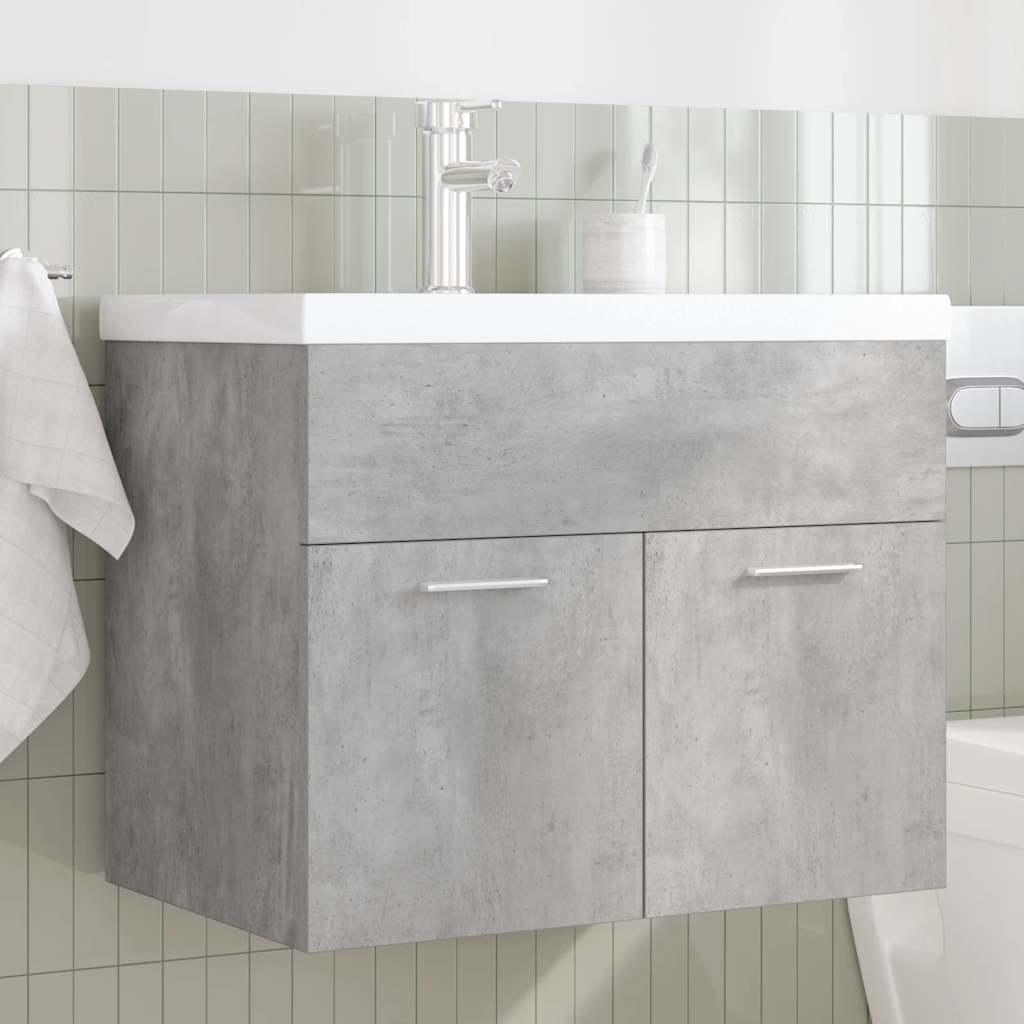 vidaXL Waschbeckenunterschrank mit Einbaubecken Wasserhahn Betongrau
