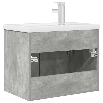 vidaXL Waschbeckenunterschrank mit Einbaubecken Wasserhahn Betongrau