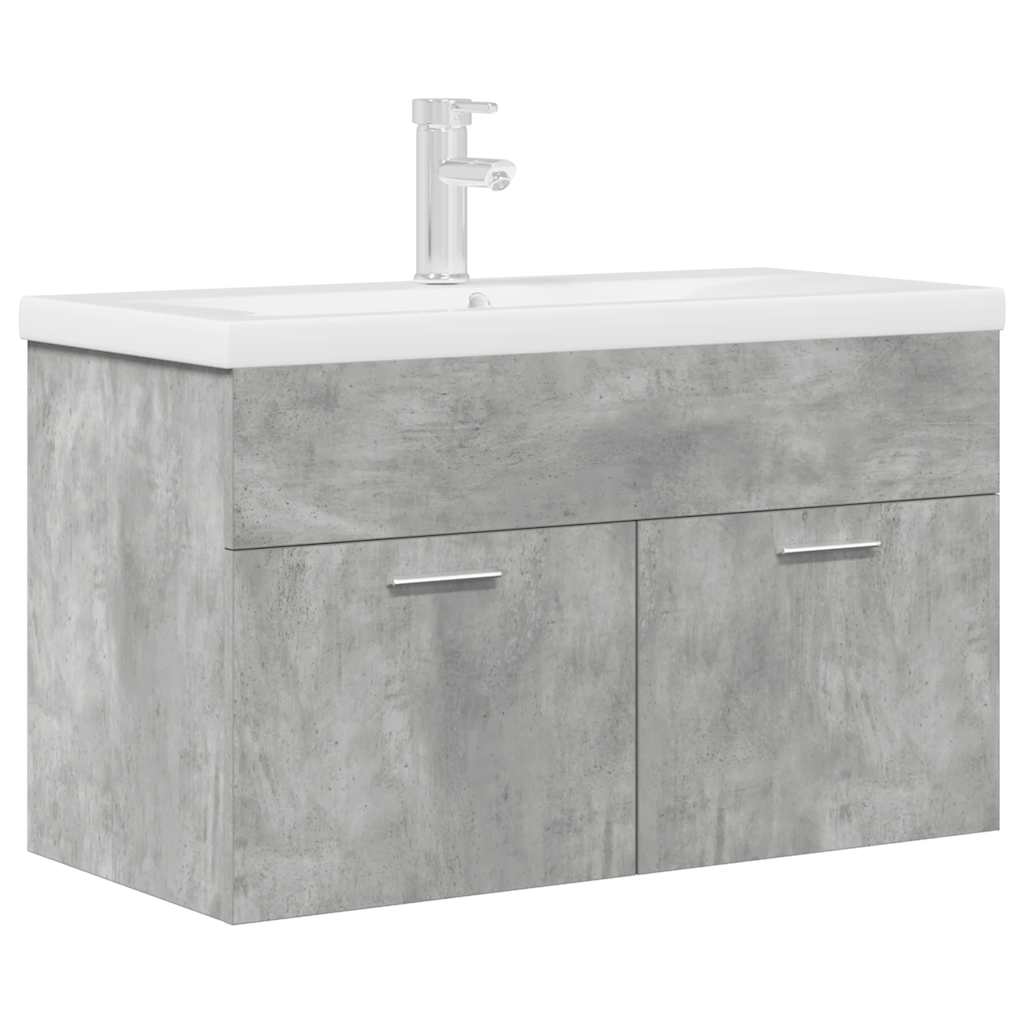 vidaXL Waschbeckenunterschrank mit Einbaubecken Wasserhahn Betongrau