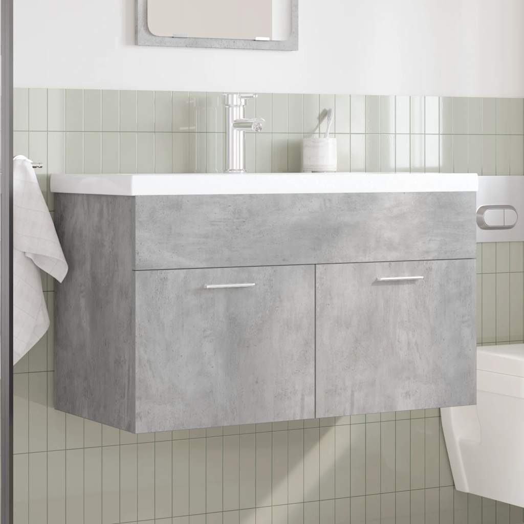 vidaXL Waschbeckenunterschrank mit Einbaubecken Wasserhahn Betongrau