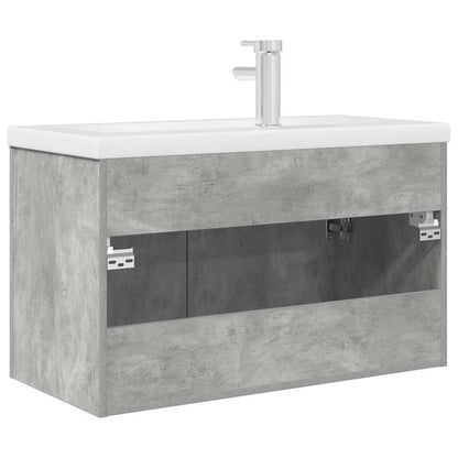 vidaXL Waschbeckenunterschrank mit Einbaubecken Wasserhahn Betongrau