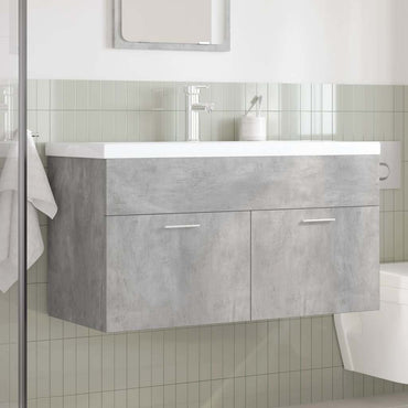 vidaXL Waschbeckenunterschrank mit Einbaubecken Wasserhahn Betongrau
