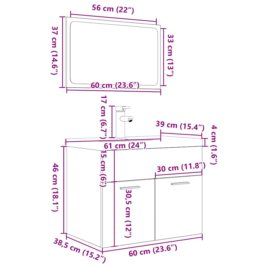 vidaXL Ensemble de meubles de salle de bain 3 pcs Gris béton Bois d'ingénierie