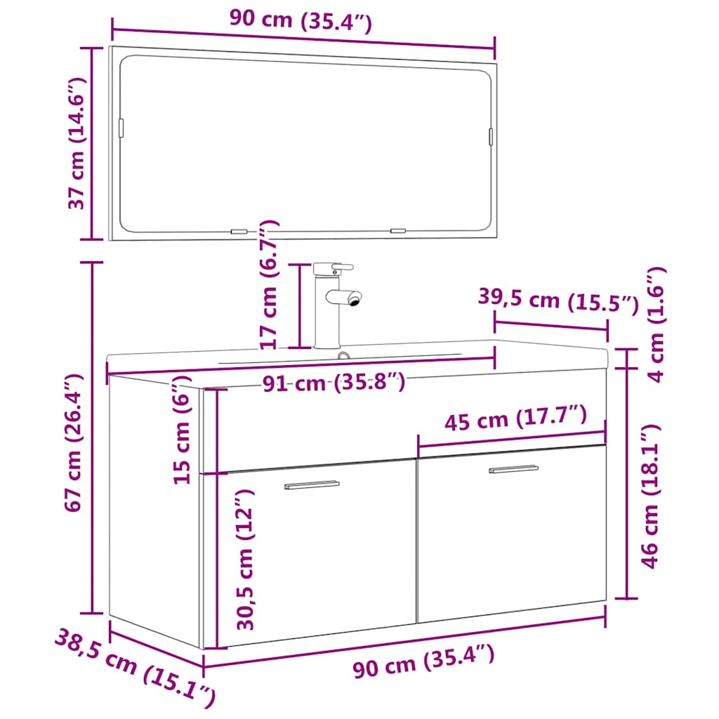 vidaXL Ensemble de meubles de salle de bain 3 pcs Gris béton Bois d'ingénierie