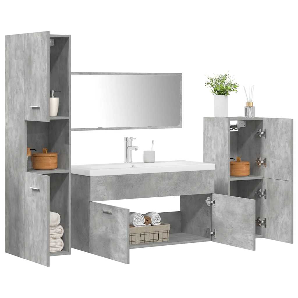 vidaXL 5-tlg. Badmöbel-Set Betongrau Holzwerkstoff