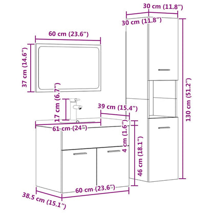 vidaXL 4-tlg. Badmöbel-Set Betongrau Holzwerkstoff