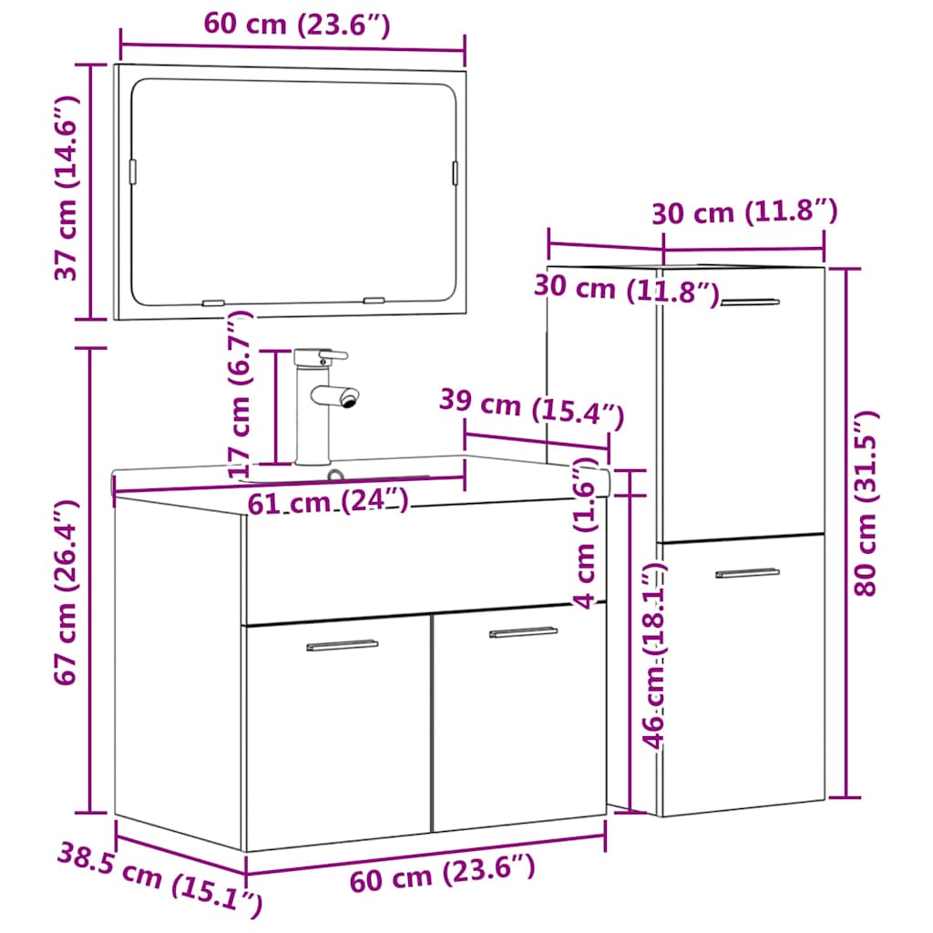vidaXL 4-tlg. Badmöbel-Set Betongrau Holzwerkstoff