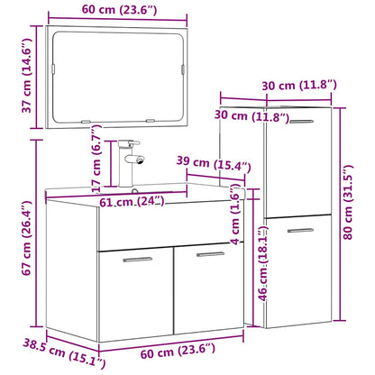 vidaXL 4-tlg. Badmöbel-Set Betongrau Holzwerkstoff