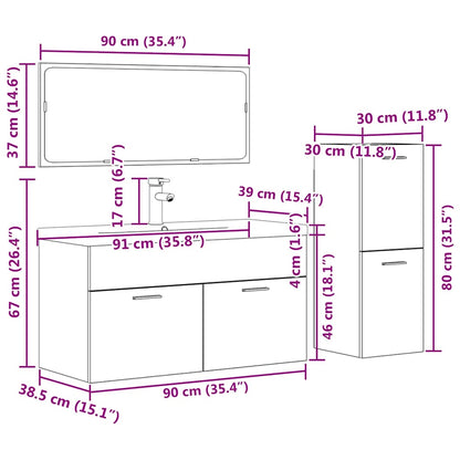 vidaXL Ensemble de meubles de salle de bain 4 pcs Gris béton Matériau à base de bois