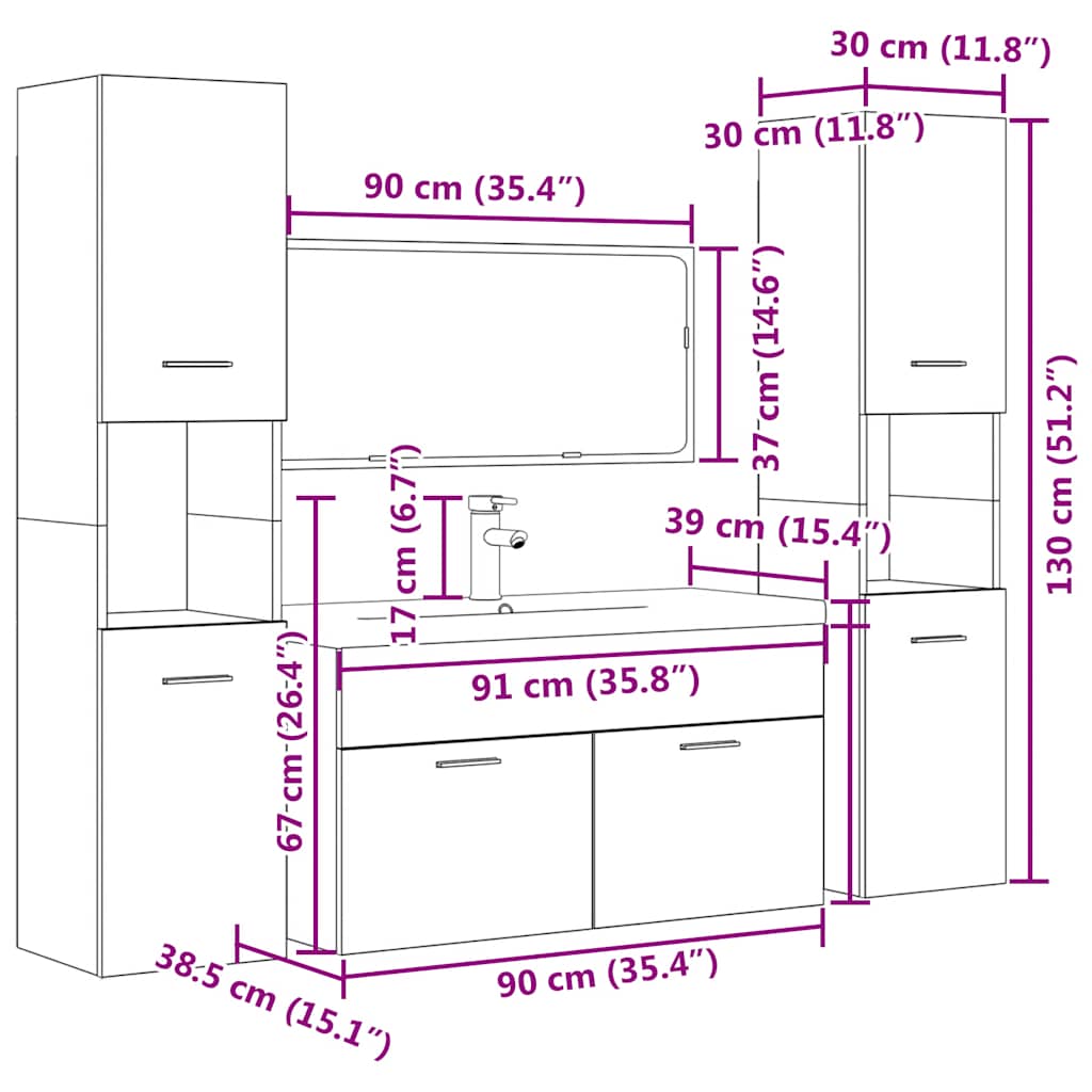 vidaXL 5-tlg. Badmöbel-Set Betongrau Holzwerkstoff