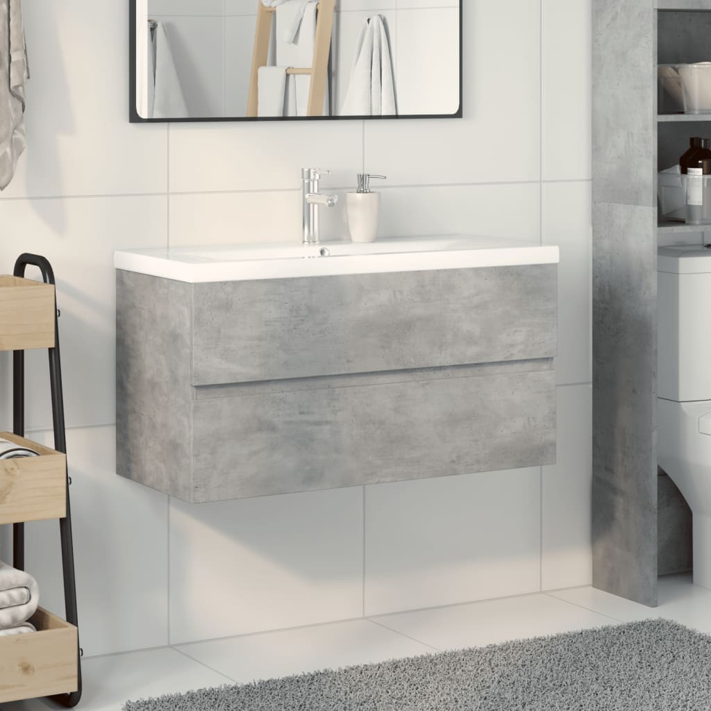 vidaXL Ensemble de meubles de salle de bain 2 pcs Gris béton Bois d'ingénierie