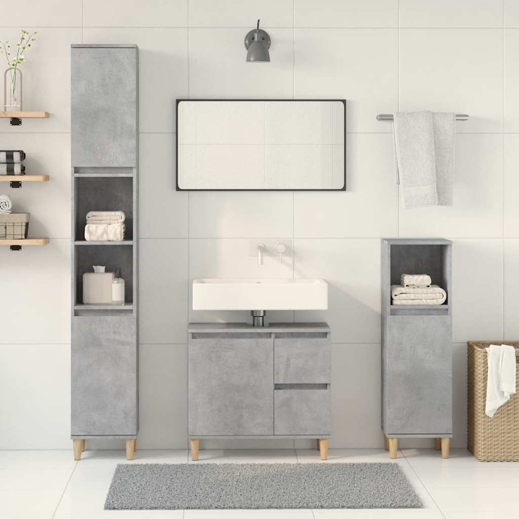 vidaXL 3-tlg. Badmöbel-Set Betongrau Holzwerkstoff