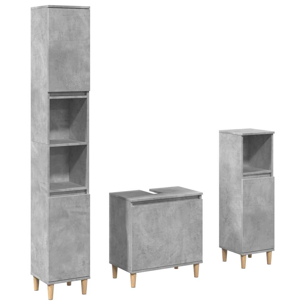 vidaXL 3-tlg. Badmöbel-Set Betongrau Holzwerkstoff