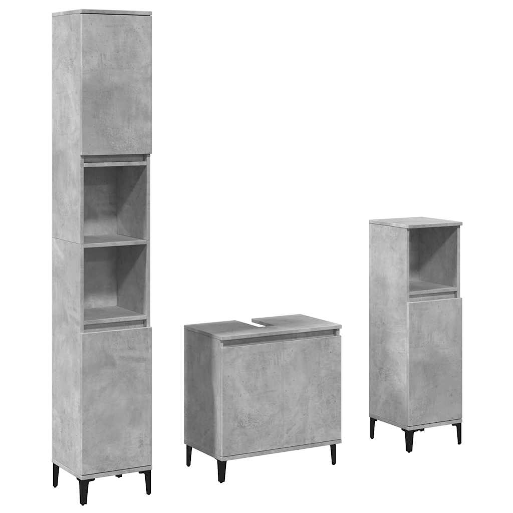 vidaXL Ensemble de meubles de salle de bain 3 pcs Gris béton Bois d'ingénierie