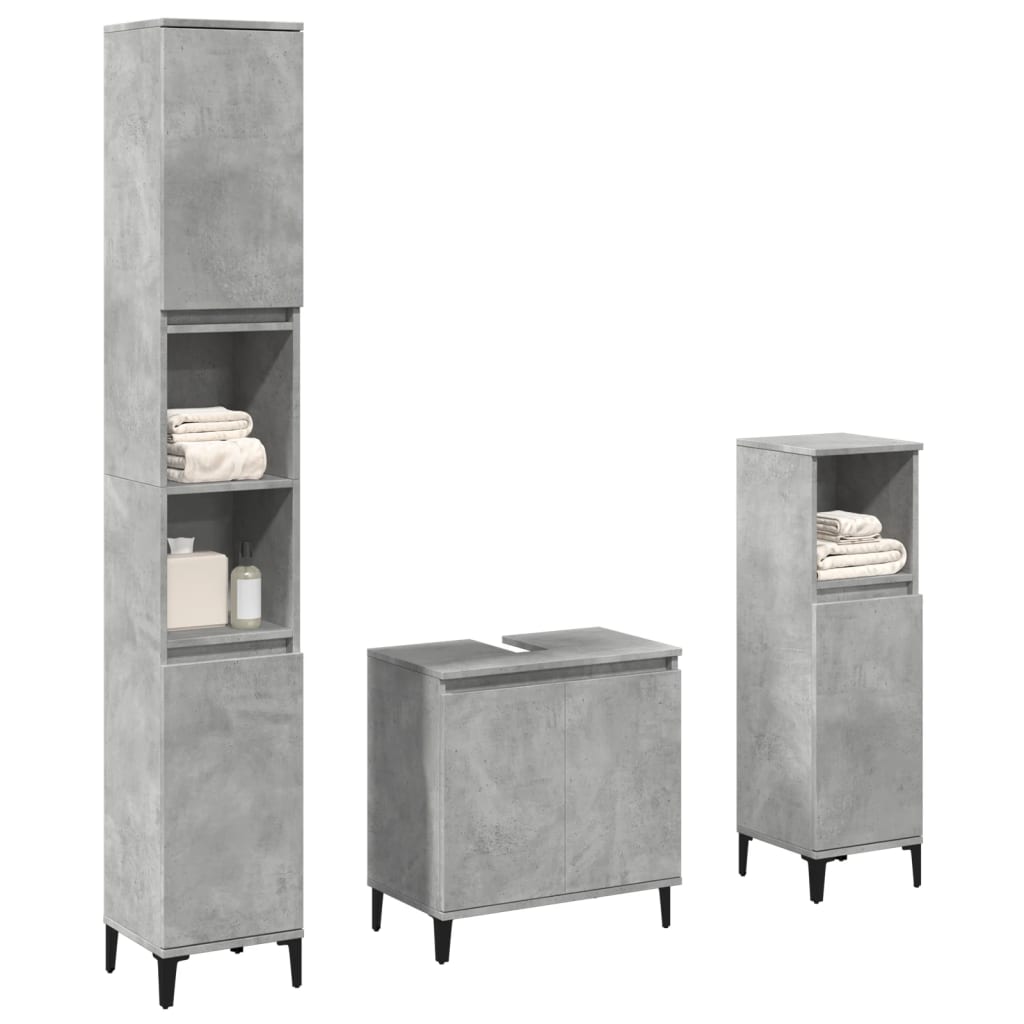 vidaXL Ensemble de meubles de salle de bain 3 pcs Gris béton Bois d'ingénierie