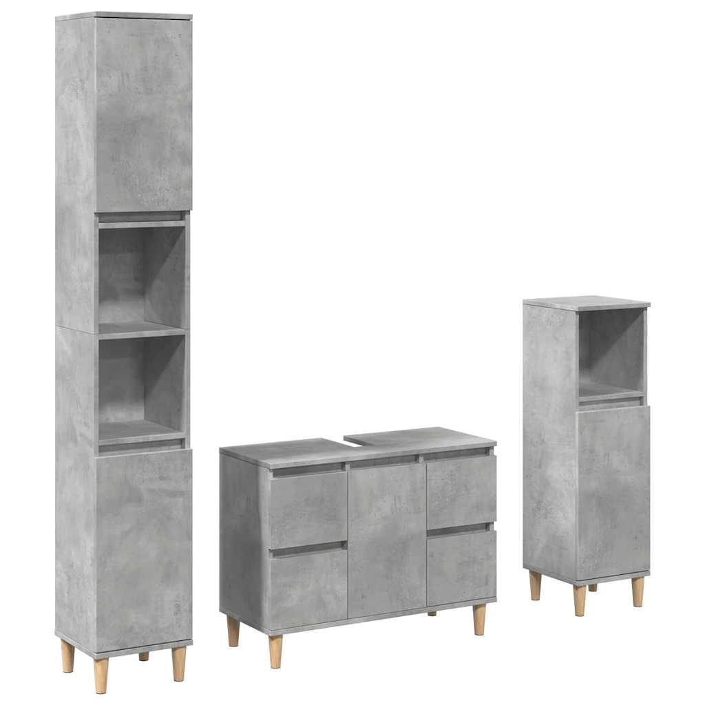 vidaXL 3-tlg. Badmöbel-Set Betongrau Holzwerkstoff