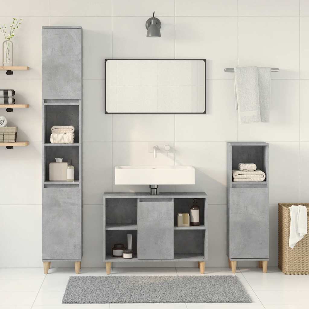 vidaXL 3-tlg. Badmöbel-Set Betongrau Holzwerkstoff