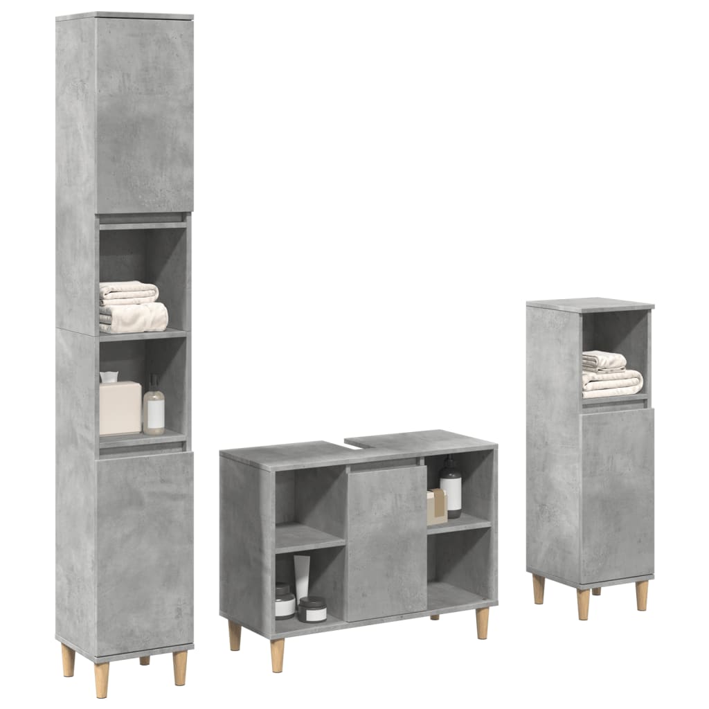 vidaXL 3-tlg. Badmöbel-Set Betongrau Holzwerkstoff