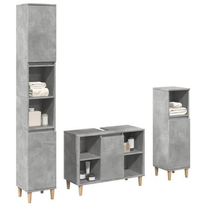 vidaXL 3-tlg. Badmöbel-Set Betongrau Holzwerkstoff