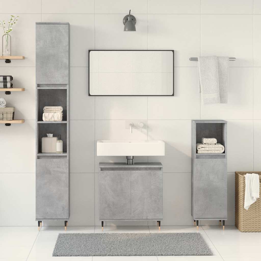 vidaXL Ensemble de meubles de salle de bain 3 pcs Gris béton Bois d'ingénierie
