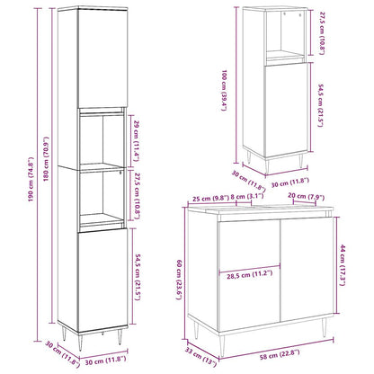 vidaXL Ensemble de meubles de salle de bain 3 pcs Gris béton Bois d'ingénierie