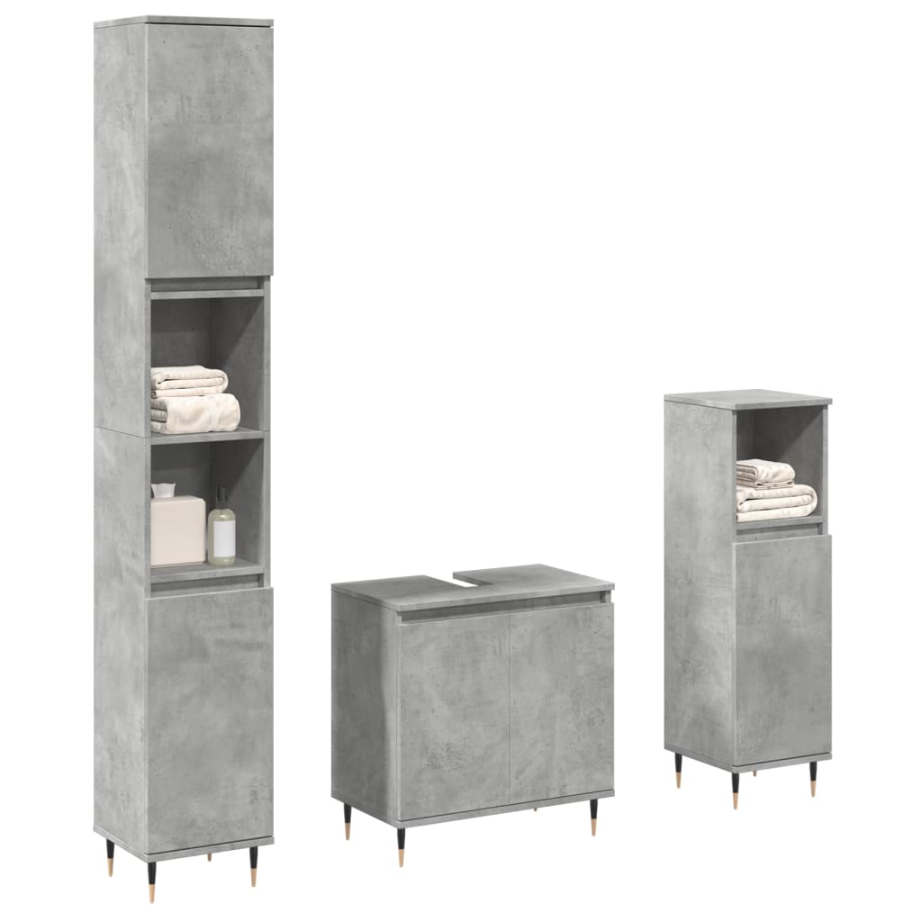 vidaXL Ensemble de meubles de salle de bain 3 pcs Gris béton Bois d'ingénierie