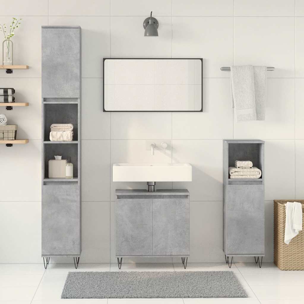 vidaXL 3-tlg. Badmöbel-Set Betongrau Holzwerkstoff