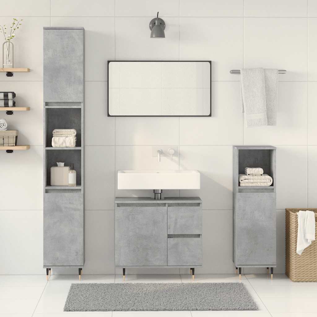vidaXL Ensemble de meubles de salle de bain 3 pcs Gris béton Bois d'ingénierie